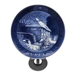 Royal‎ Copenhagen 1976 Christmas Plate Vibaek Water Mill Kai Lange Blue White